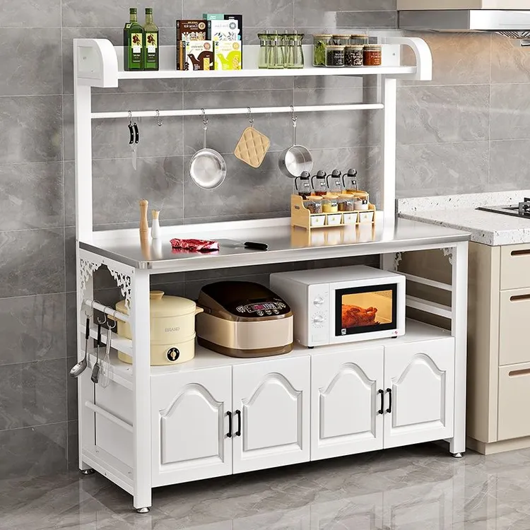 灶台多层置物架304不锈钢家用操作台切菜桌微波炉落地多层置物柜