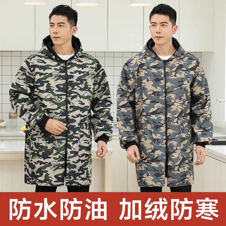 加绒罩衣男款大人大码加厚双层干活耐脏大褂工作服防水防油污围裙