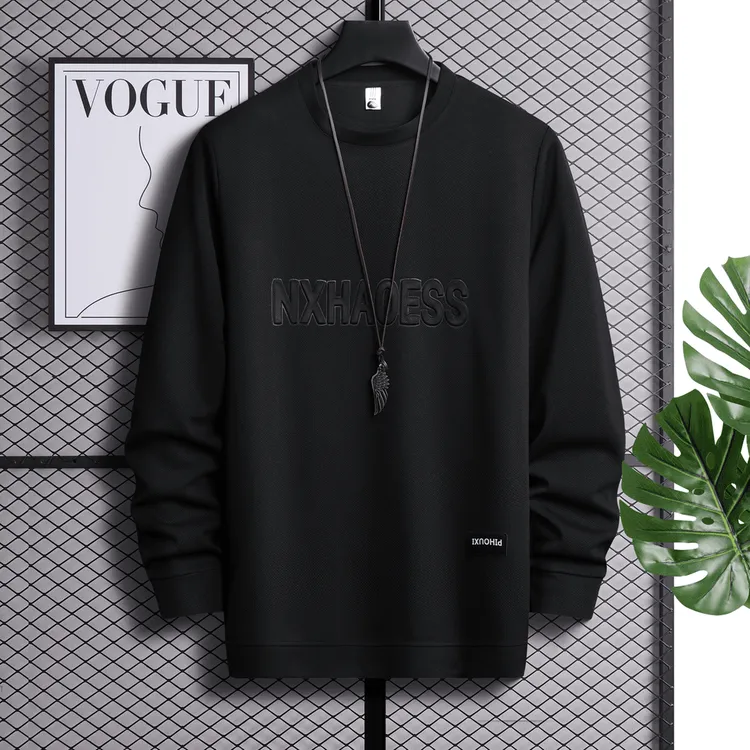 春秋2024新款美式潮牌卫衣男宽松长袖t恤男青少年钢印休闲上衣服