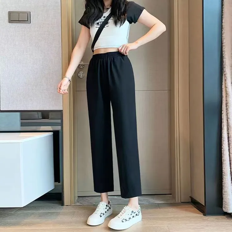 黑色高腰西装裤职业裤松紧裤女装九分裤百搭休闲裤夏季垂感工作裤