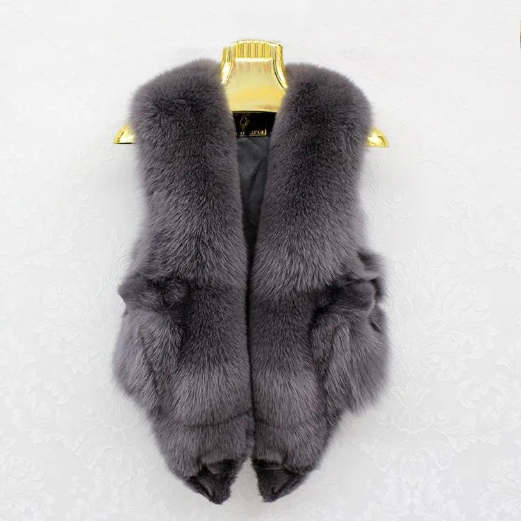 新款狐狸毛皮草马甲女短款显瘦真毛皮毛一体大毛领时尚冬季保暖