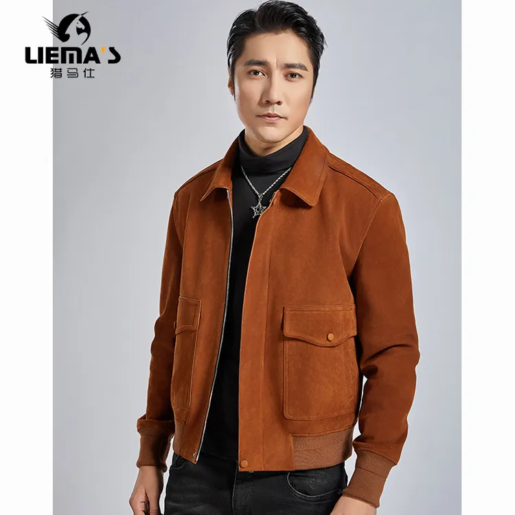 LM28209美式复古春秋季港风款山羊皮反绒皮衣夹克翻毛皮休闲外套