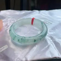 缅甸天然A货翡翠56圈口冰种飘蓝花宽边手镯