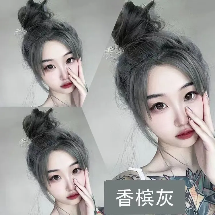 黑茶灰染发膏免漂2023流行色自己在家染泡泡植物奶茶灰染发剂香槟