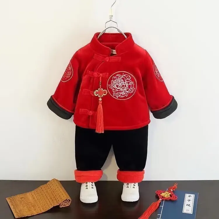 儿童唐装棉服拜年服男女冬季款加厚绒新年套装周岁抓周中国风礼服