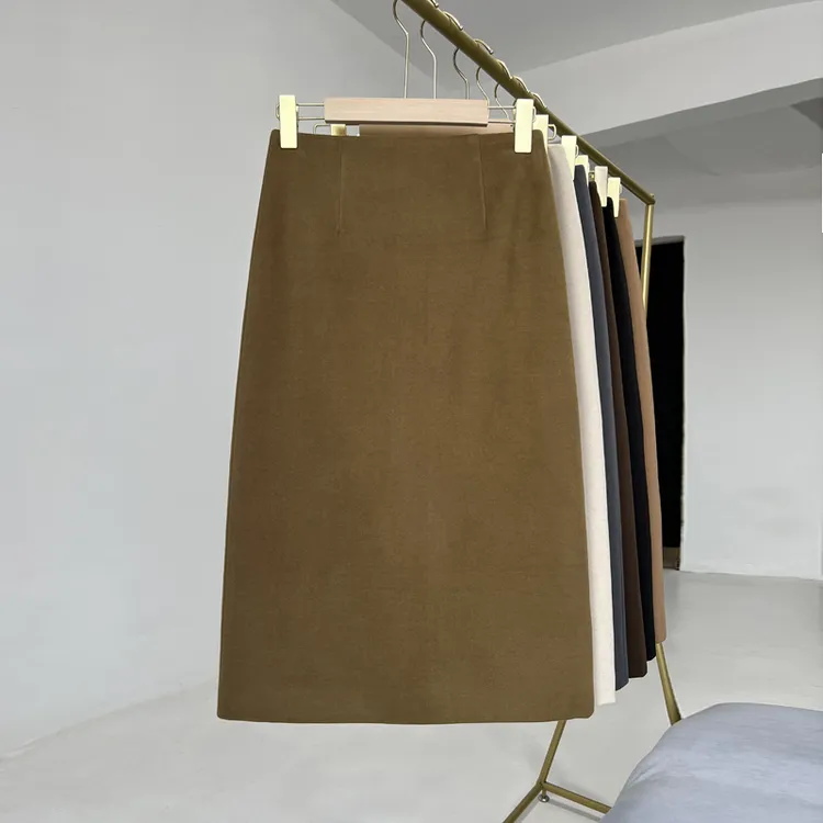 秋冬款版型高腰中长气质百搭显瘦开叉简约中长款显瘦半身裙咖色