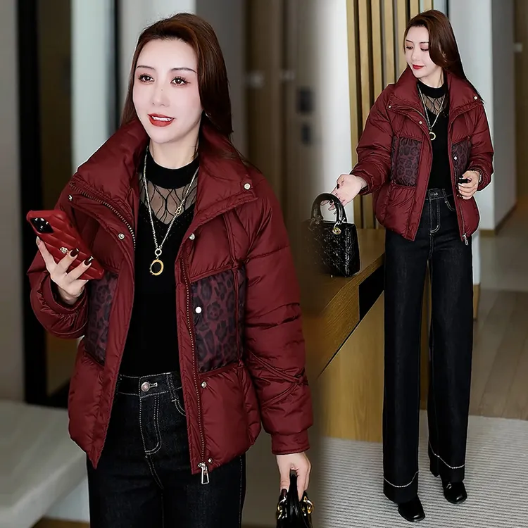 时尚短款洋气羽绒棉服女2025新款秋冬棉衣豹纹减龄保暖外套小棉袄