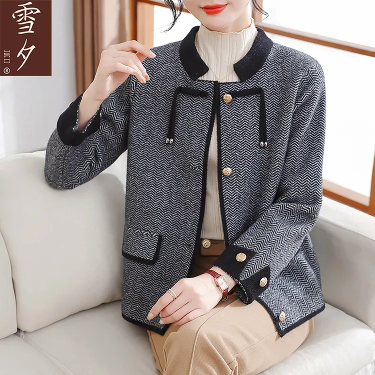 妈妈秋装2024新款小香风毛呢外套中老年女装50多岁时尚仿貂绒上衣