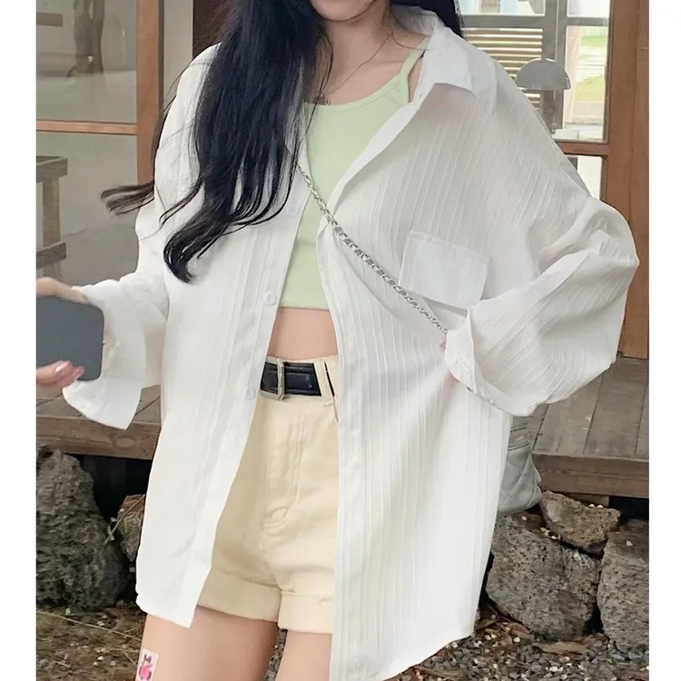 法式显瘦叠穿防晒衬衫外套女新款设计感薄款外搭衬衣开衫百搭上衣