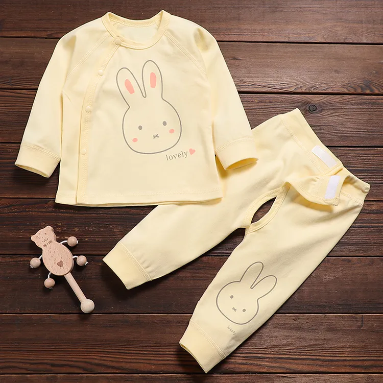 0-1岁婴儿纯棉套装新生男女宝宝魔术贴开档秋裤a类无骨贴身分体套