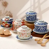 波佐见烧献上锦日本进口家用炖盅陶瓷日式茶碗蒸三才炖汤盅蒸蛋盅