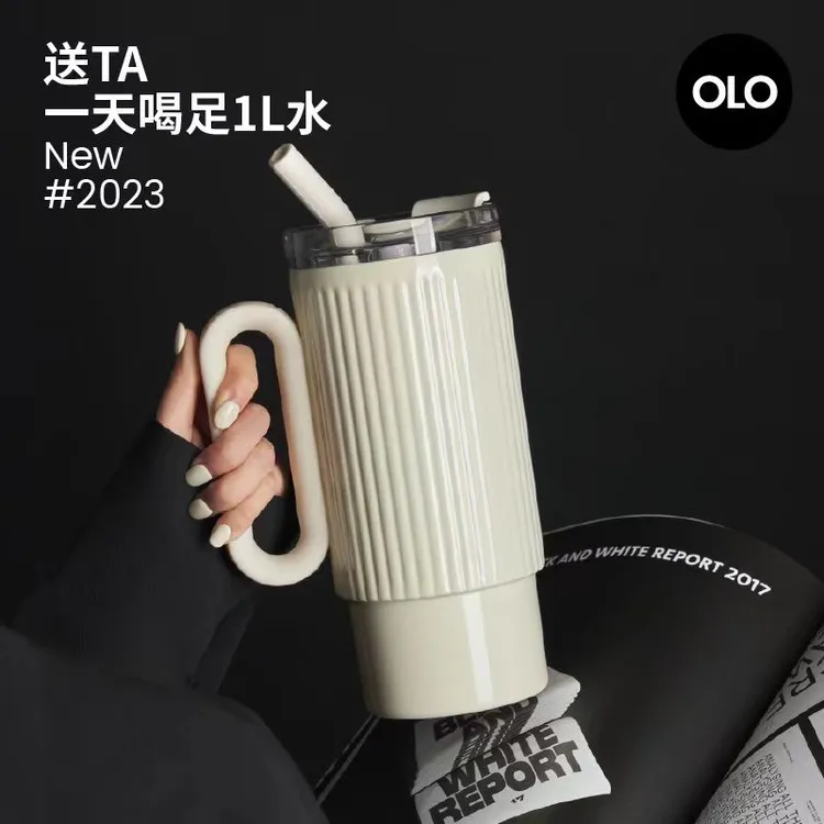 HOLOHOLO1000ML大容量茶水分离316不锈钢家用保温杯吸管水杯