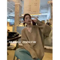 VUMP 毛衣女2025秋冬美式复古慵懒宽松刺绣V领套头羊毛针织衫上衣