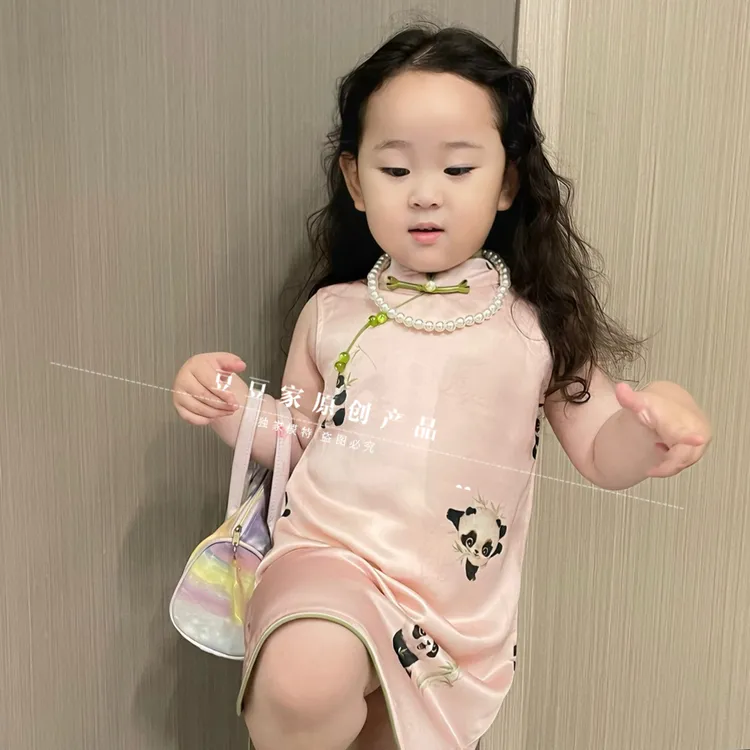 仿醋酸女童洋气国风旗袍复古小童中式薄款旗袍裙