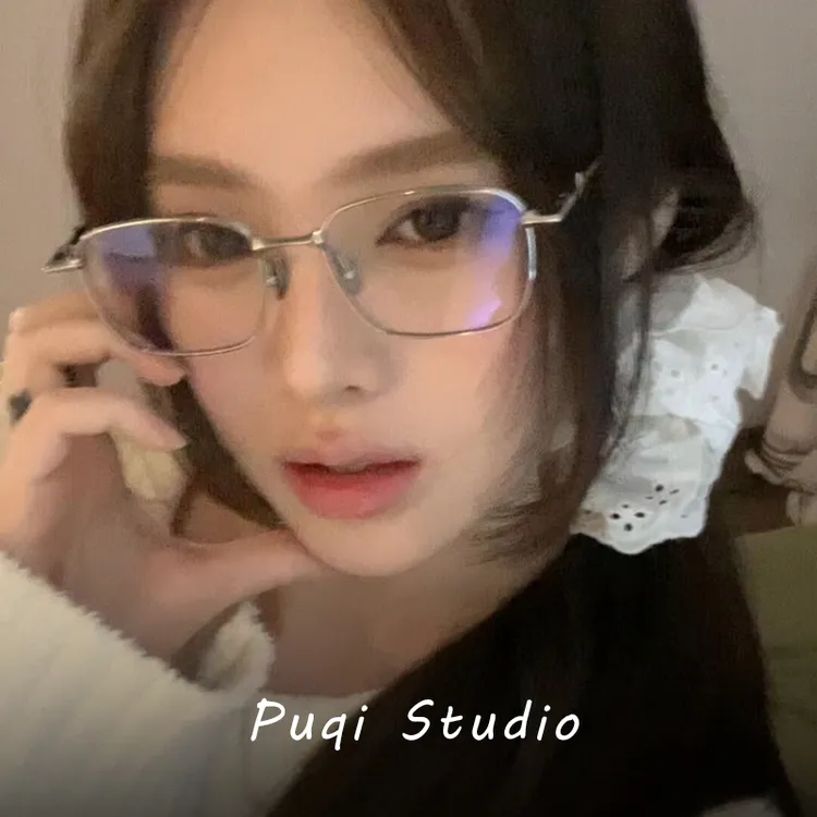 学院风斯文金丝银色gm眼镜神器素颜方形女款高级感韩系近视镜框男