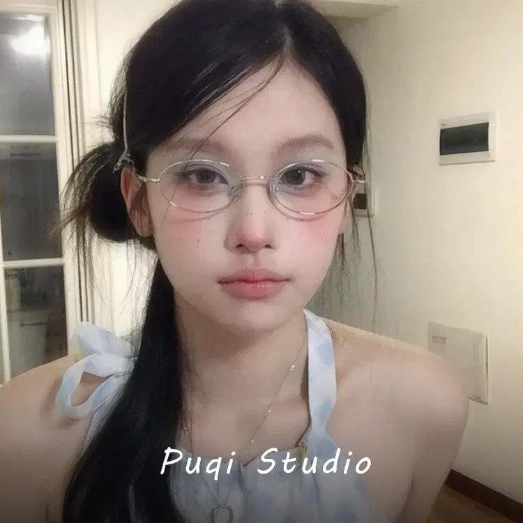 韩版椭圆形金属细边近视镜女小脸凹造型可配度数小框防蓝光眼镜框