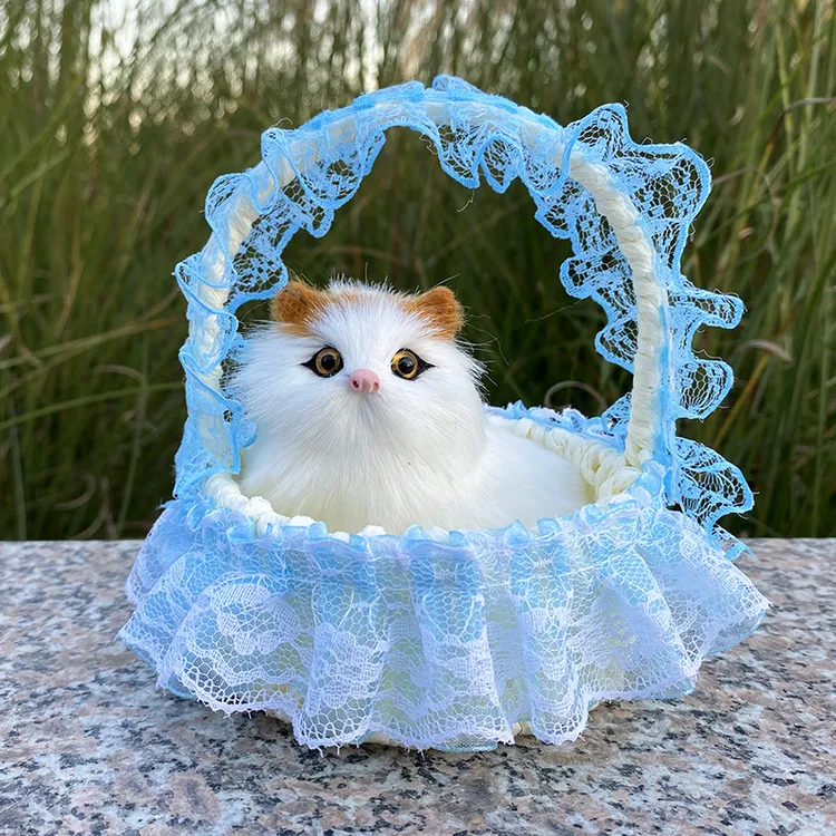 仿真猫咪会叫可爱的小猫咪儿童玩具提篮花篮猫咪毛绒玩偶生日礼物