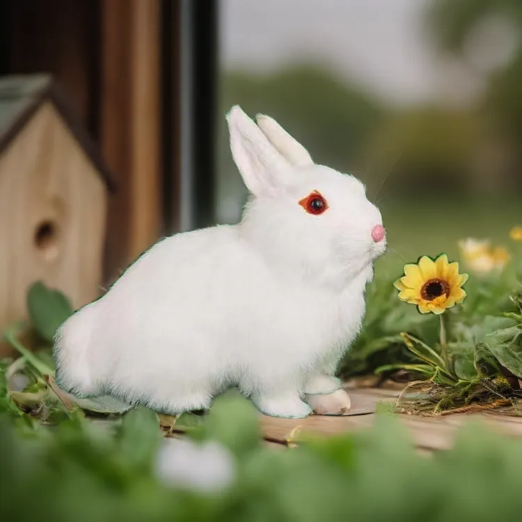 小白兔摆件真皮仿真兔子模型送朋友儿童毛绒玩偶生日礼物家居装饰