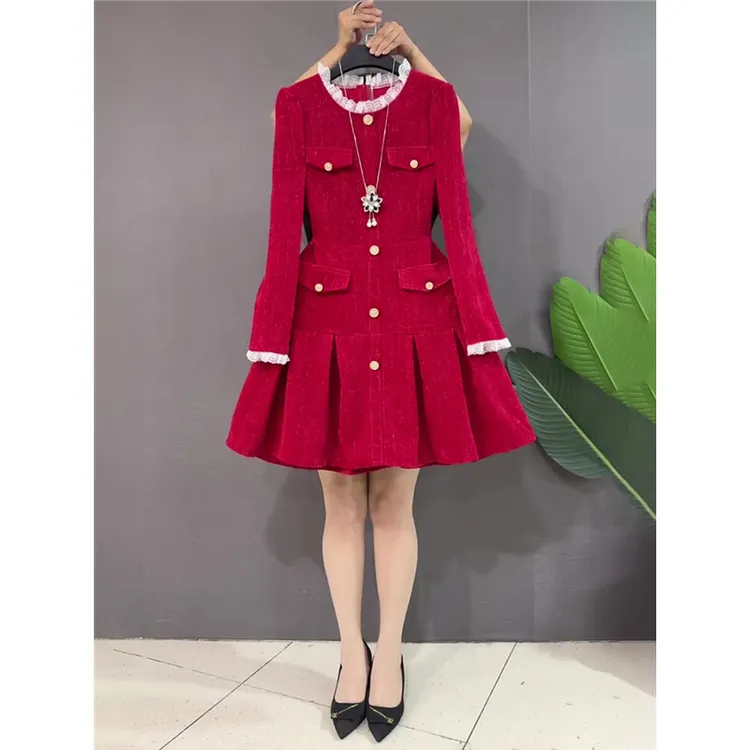 小香风名媛洋气闪亮百搭遮肉长袖大码女装2025胖MM秋季新款连衣裙