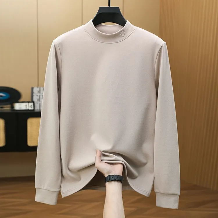 石墨烯半高领加厚打底衫秋冬保暖御寒时尚休闲中领t恤男内搭上衣