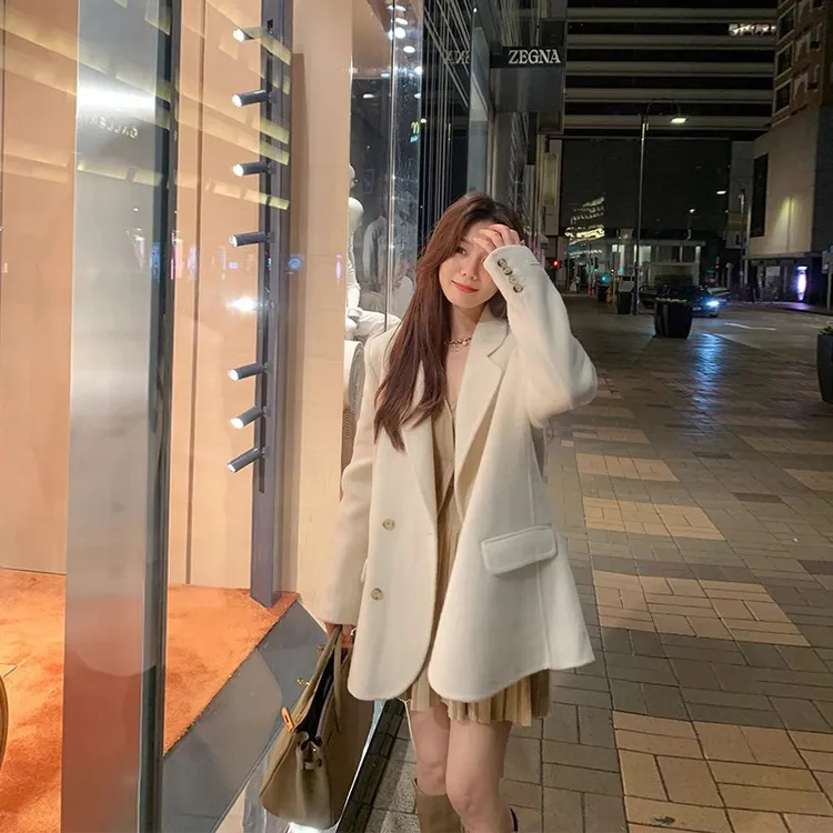 双面毛呢短款大衣女2025秋冬新款韩版宽松小个子呢子西装外套女