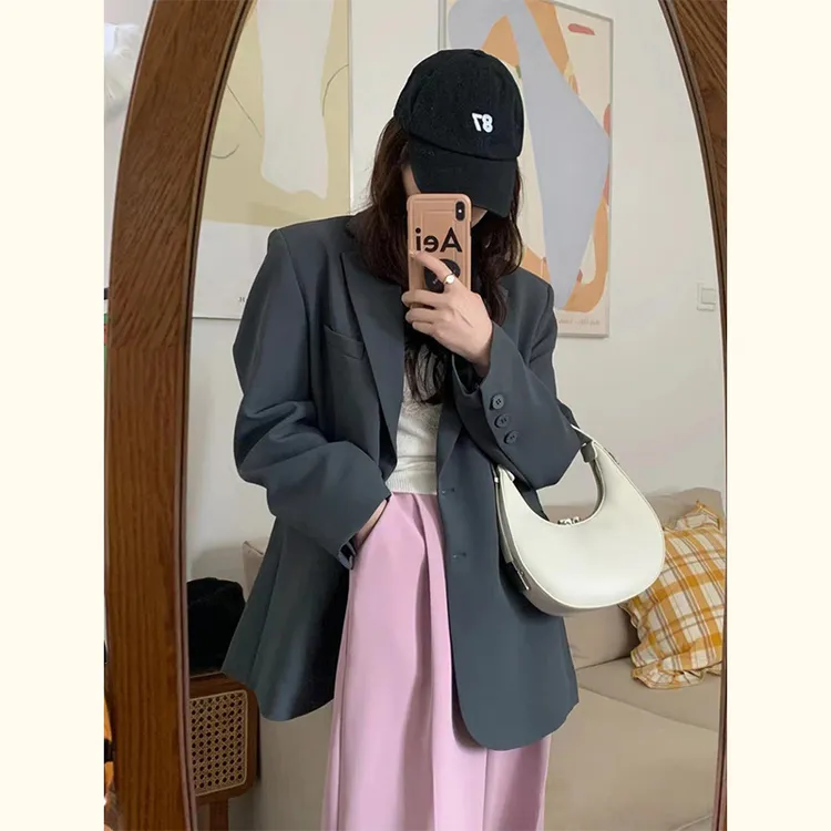 灰色小西装外套女2025春秋新款韩炸街小个子高级感休闲西服f7011