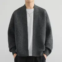 2024秋冬季男士潮流百搭宽松纯色针织开衫外套休闲帅气毛衣LO6602
