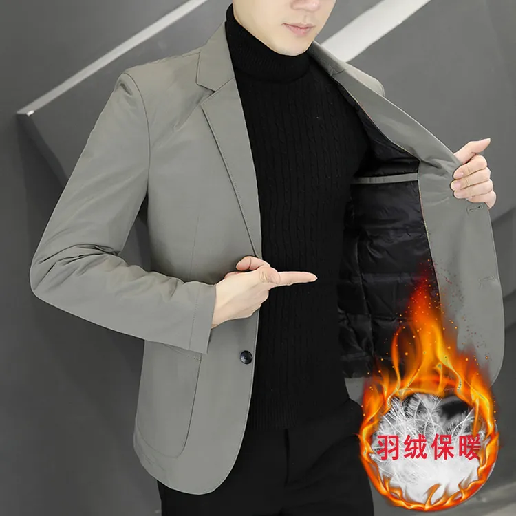 欧米朵2024秋冬季新款男士西服韩版修身保暖小西装时尚休闲西外套