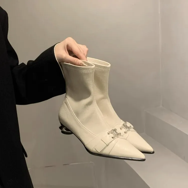 法式小香风短靴粗跟高跟显瘦爆款跟鞋厚底短靴黑色烟管靴冬天