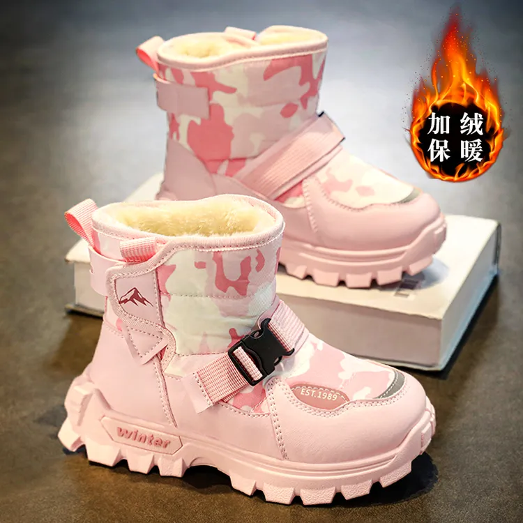 安踏联名踏鞋男女童雪地靴冬季25新款儿童高筒加绒棉鞋潮女孩棉