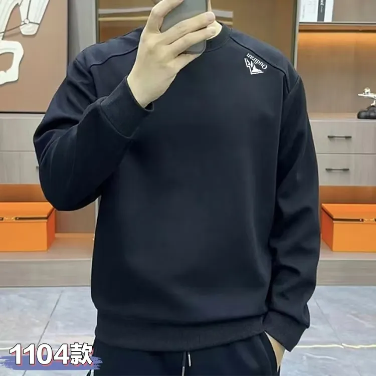 男士简约纯色百搭卫衣春秋季圆领无帽套头时尚外穿长袖高品质上衣