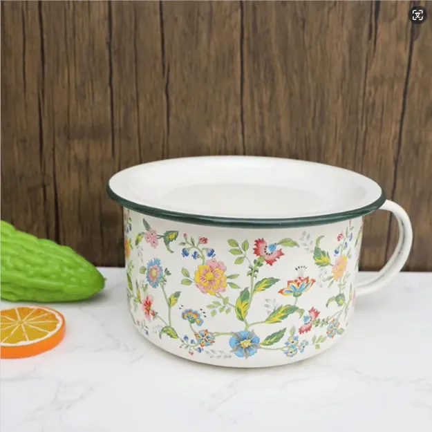 加厚搪瓷快餐杯带盖大号老式搪瓷碗饭盒饭盆泡面碗学生成人饭碗