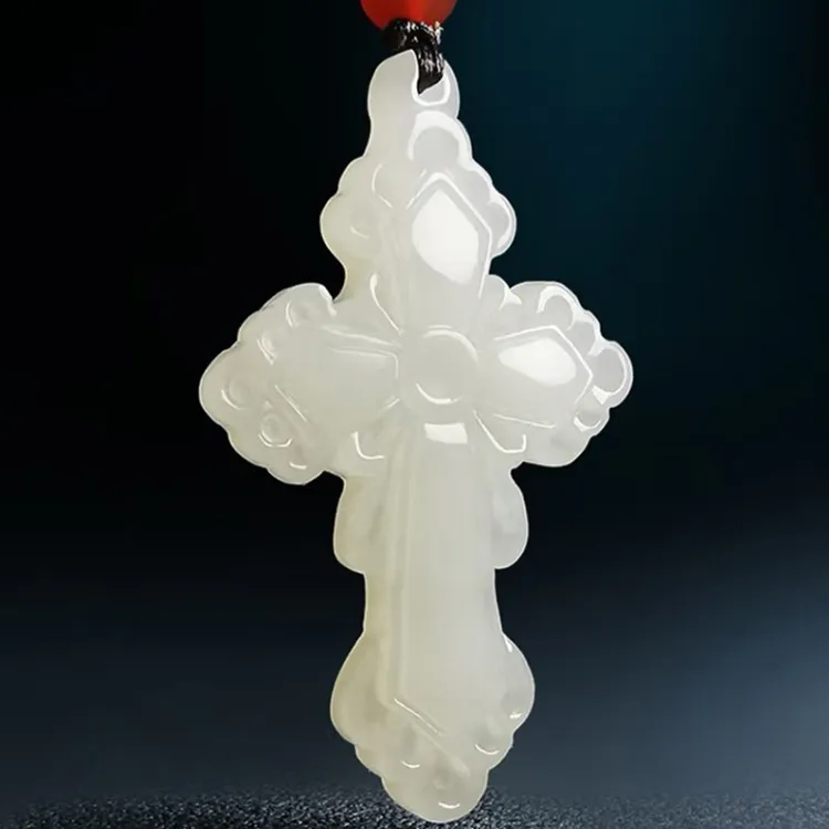 和田玉吊坠十字架挂件男女款天然玉石吊坠项链白玉佩情侣玉坠礼物