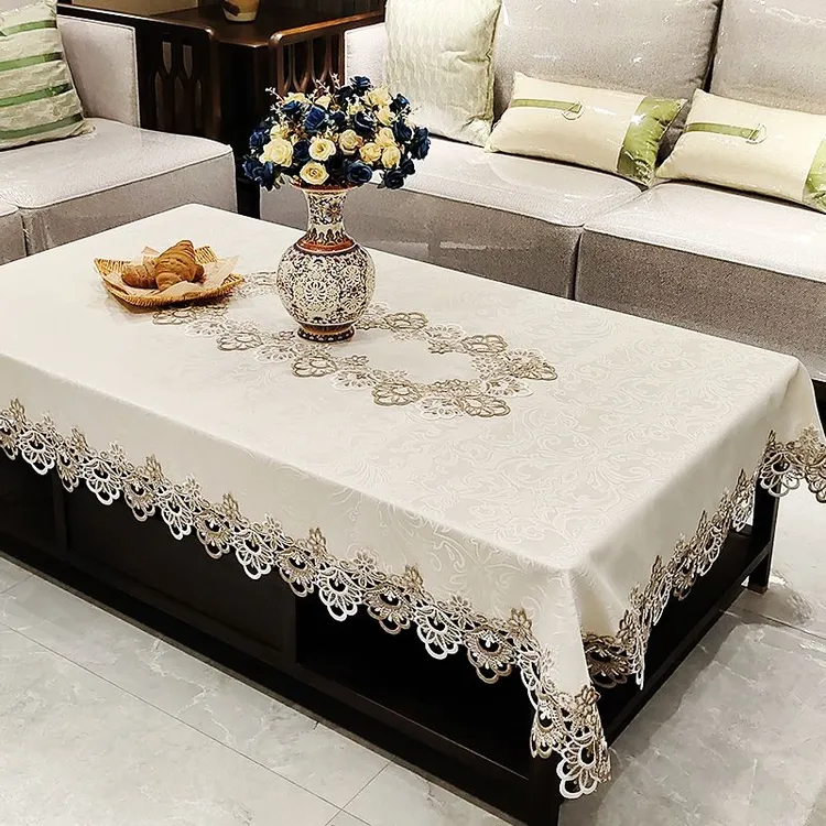 欧式茶几桌布布艺长方形家用高级感轻奢茶几布餐桌布简约蕾丝台布