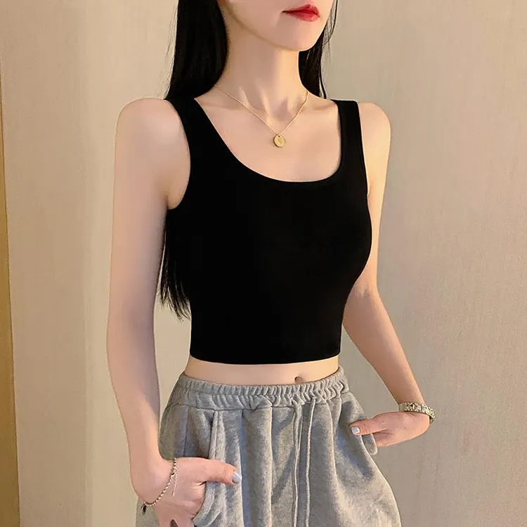 吊带背心女内搭打底U型美背设计感遮副乳外穿黑色高档短款上衣夏