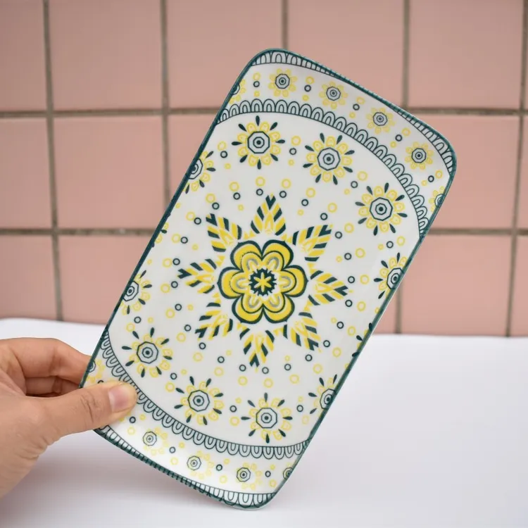 新品长方形陶瓷盘子家用寿司甜品点心碟凉菜盘创意水果餐盘