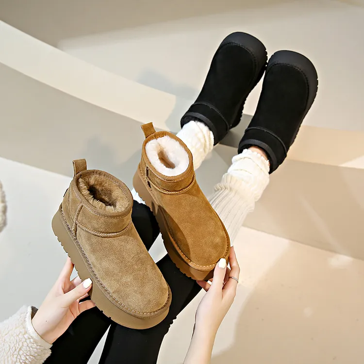 厚底增高真皮短筒雪地靴2025爆款网红百搭短靴秋冬季加绒加厚棉鞋