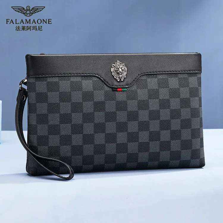 FALAMAONE/法莱阿玛尼正品男士新爆款手拿包品牌高端格子钱包夹包