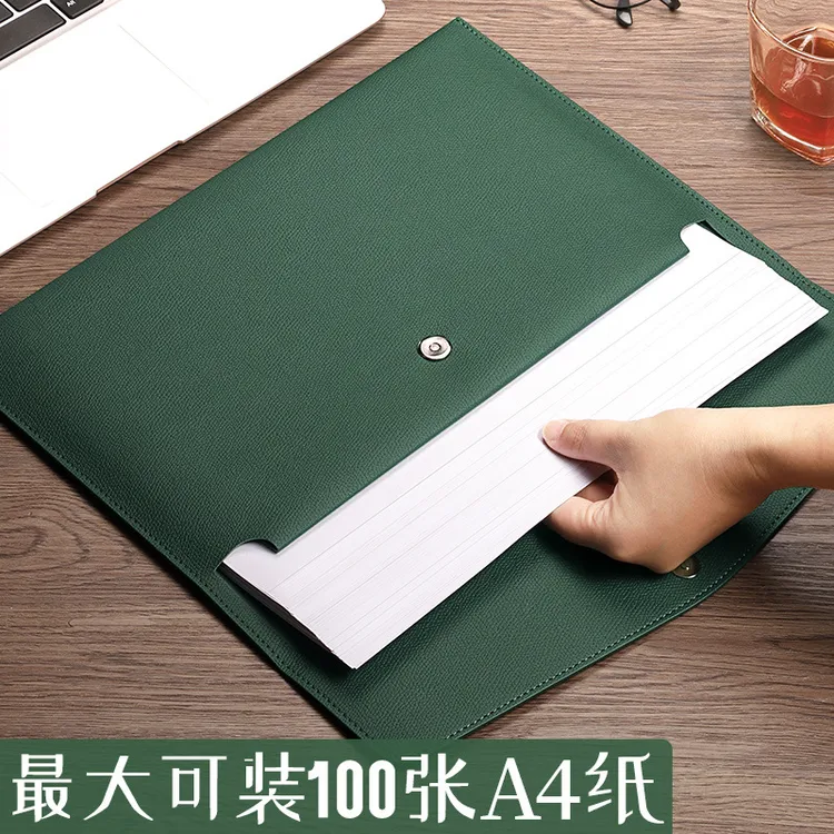 皮质文件袋A4纸档案袋文件夹文件包加厚资料按扣防水商务公文袋
