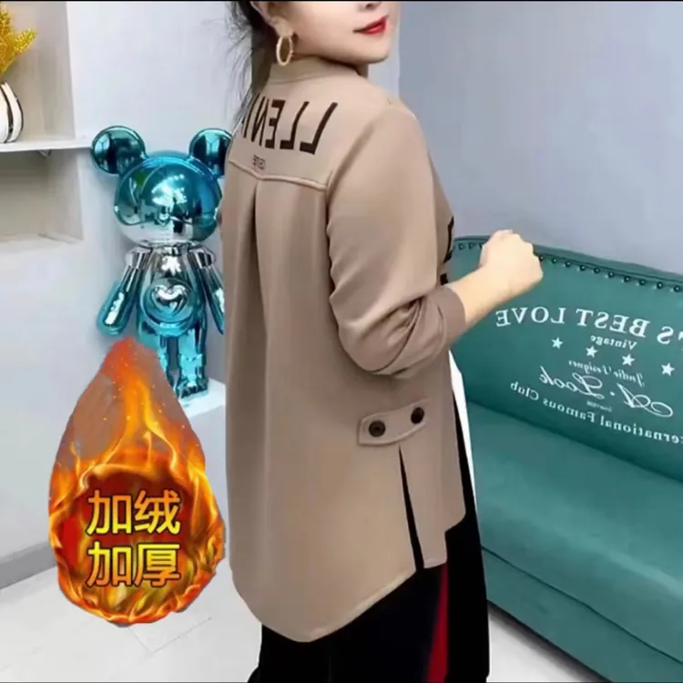 显瘦百搭女中长款加绒加厚气质卫衣洋气减龄保暖衣休闲时尚