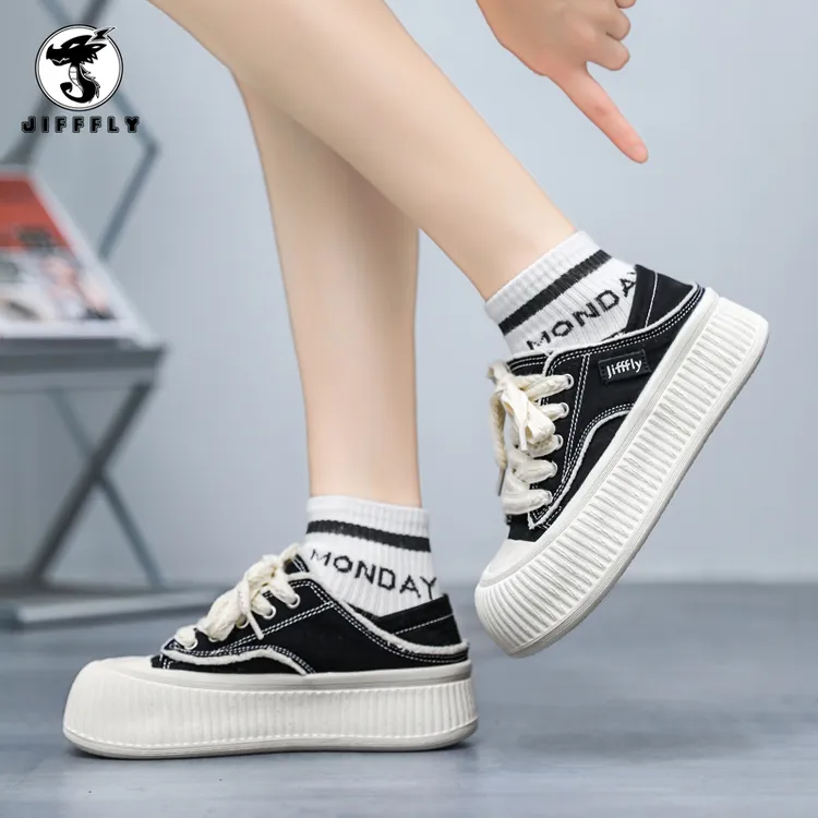 Jifffly2025春季新款帆布鞋女一脚蹬百搭半拖懒人鞋厚底轻奢鞋子