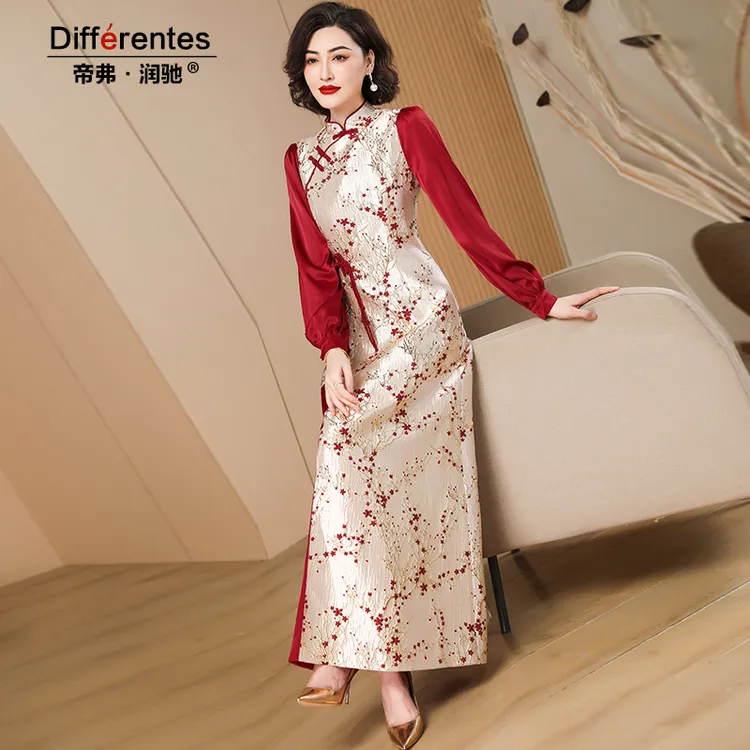 秋季新款红色新中式礼服敬酒服轻奢高端提花喜庆宴会长款连衣裙女