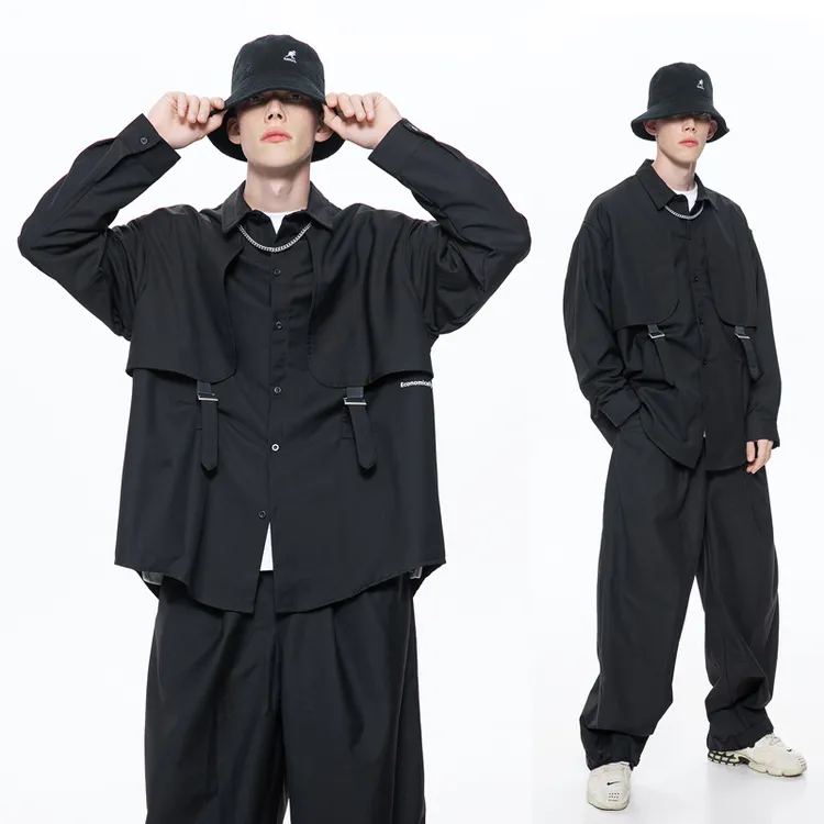 【早秋上新】春秋款男士新款痞帅衬衫高级感宽松长袖衬衣外套暗黑