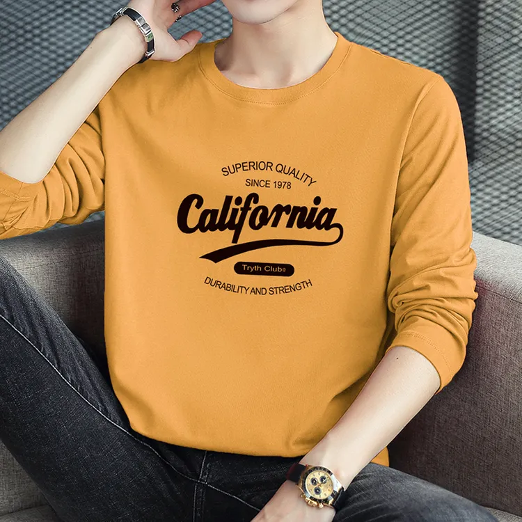 纯棉t恤男长袖2025新款秋季潮牌潮流宽松圆领秋衣全棉内搭打底衫