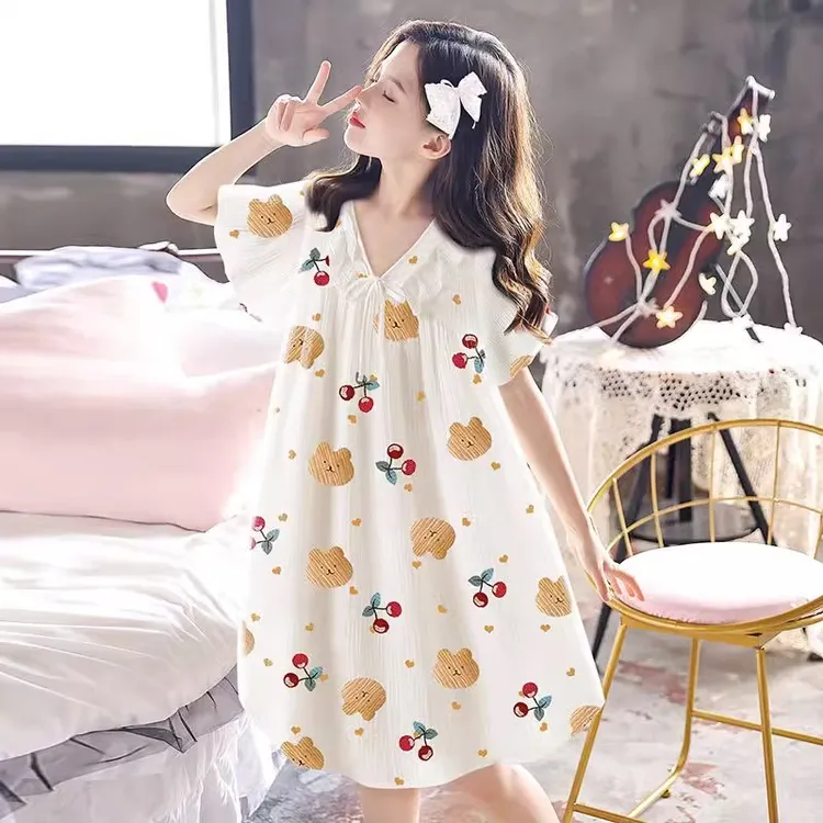 儿童短袖夏天家居睡衣女孩薄款公主风中大童可爱超仙女童潮款睡裙