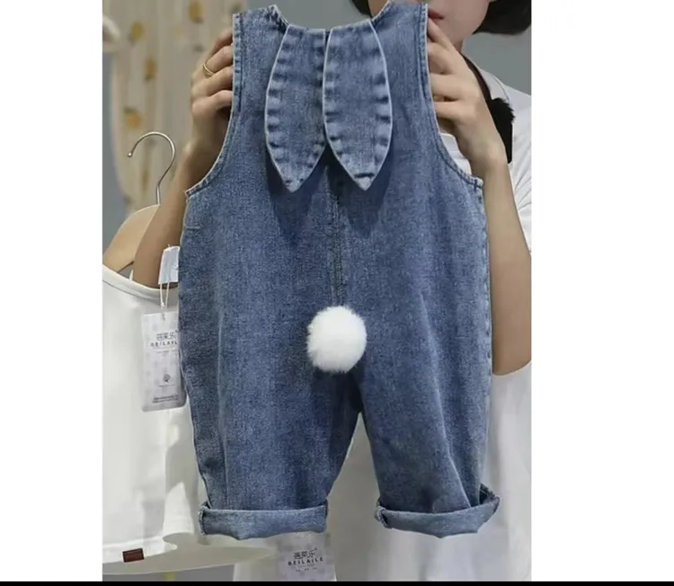 儿童牛仔背带裤春秋兔子耳朵男女小童洋气可爱休闲裤长裤婴儿裤子