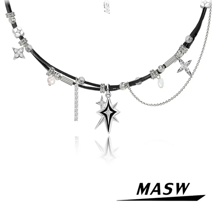 masw/麻秀 铜合金皮质项链 潮酷星芒皮绳锁骨链高级感项链M2582