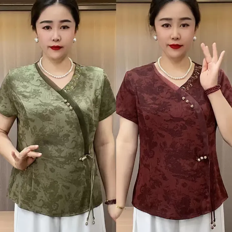 【直播同价】V领丝缎妈妈装