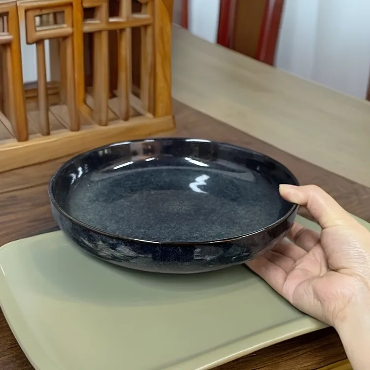 两个陶瓷8.75英寸窑变复古深盘汤盘饭盘菜盘外贸高货辣021微瑕