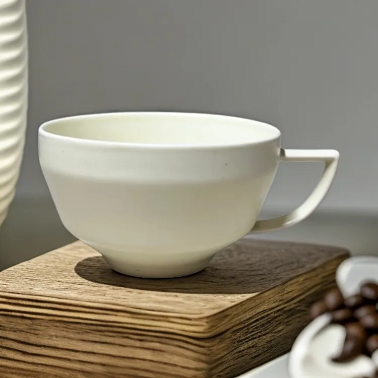 {两个装}INS风奶黄色陶瓷咖啡杯早餐杯水杯杯子异形款辣064牛奶杯